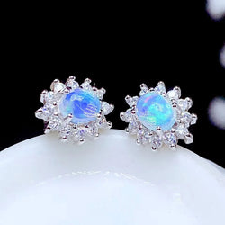 925 Silver Natural Opal Earrings for Ladies