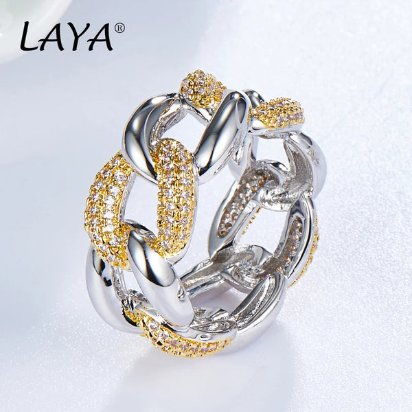 925 Sterling Silver AA Zircon Ice Out Cuban Chain Ring for Women