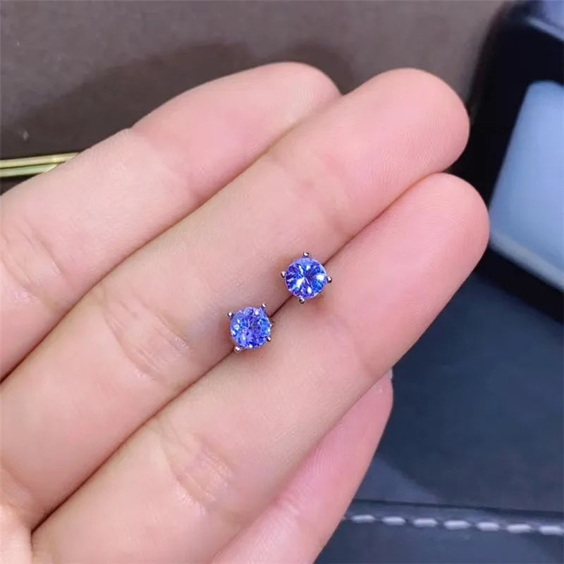 925 Sterling Silver Tanzanite Stud Earrings for Women