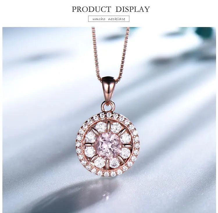 925 Sterling Silver Morganite Pendant Necklace for Women