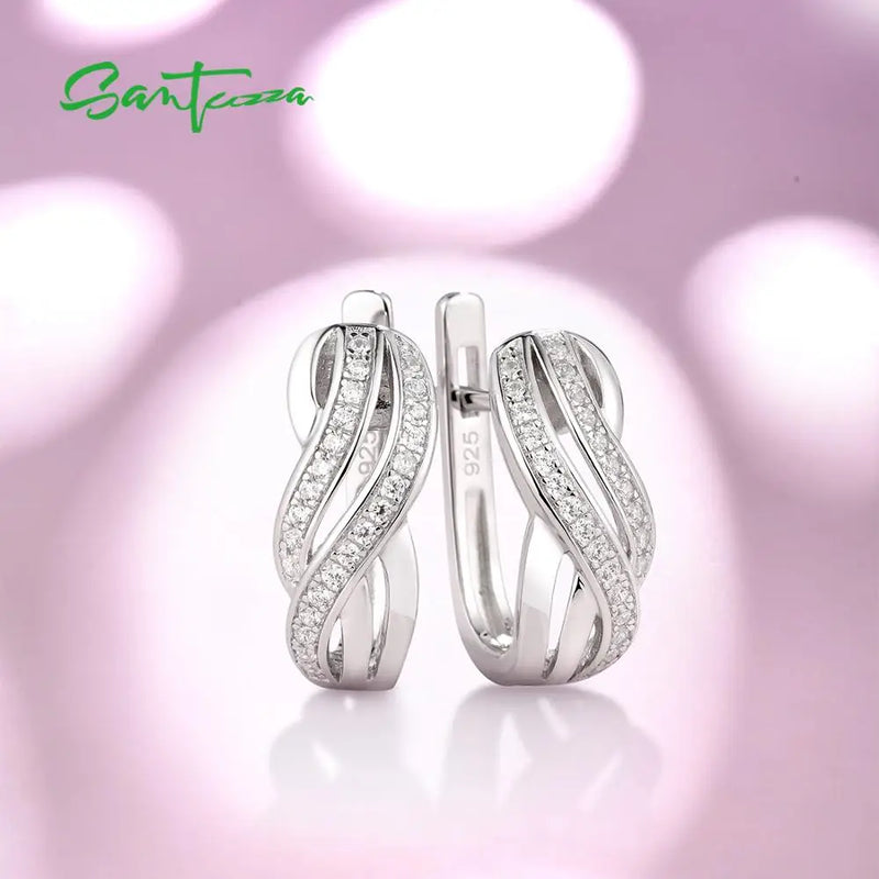 Sterling Silver White CZ Stud Earrings for Women