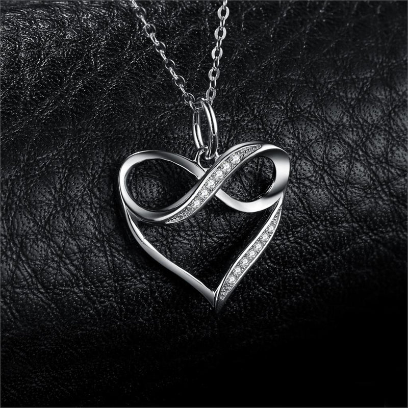 Sterling Silver Simulated Diamond Infinity Knot Heart Pendant Necklace for Women