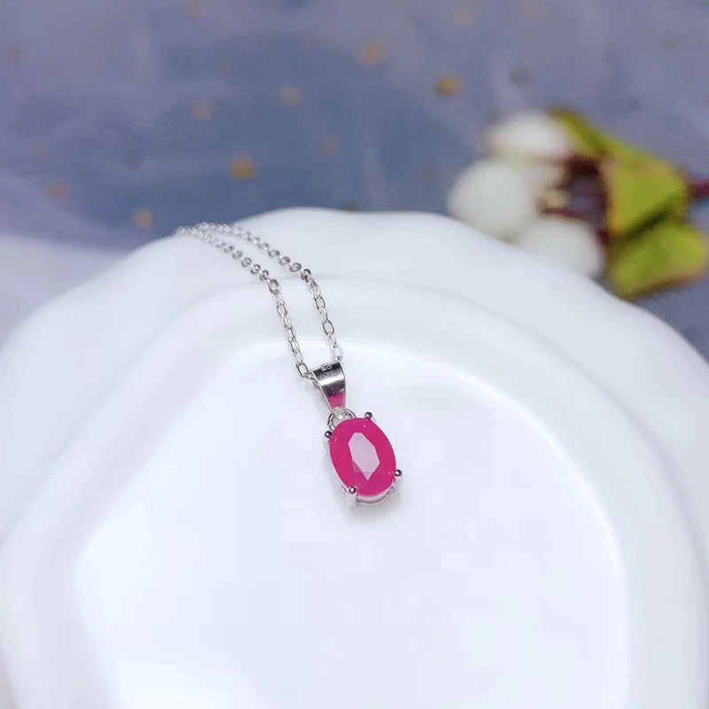 925 Sterling Silver Natural Ruby Pendant for Women