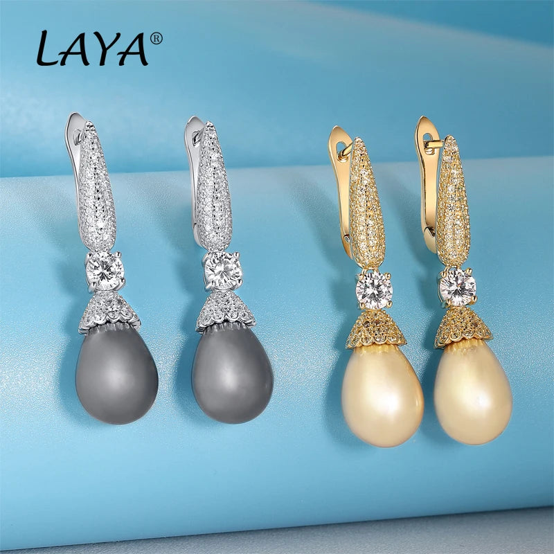 925 Sterling Silver Zircon Shell Pearl Dangle Earrings for Women