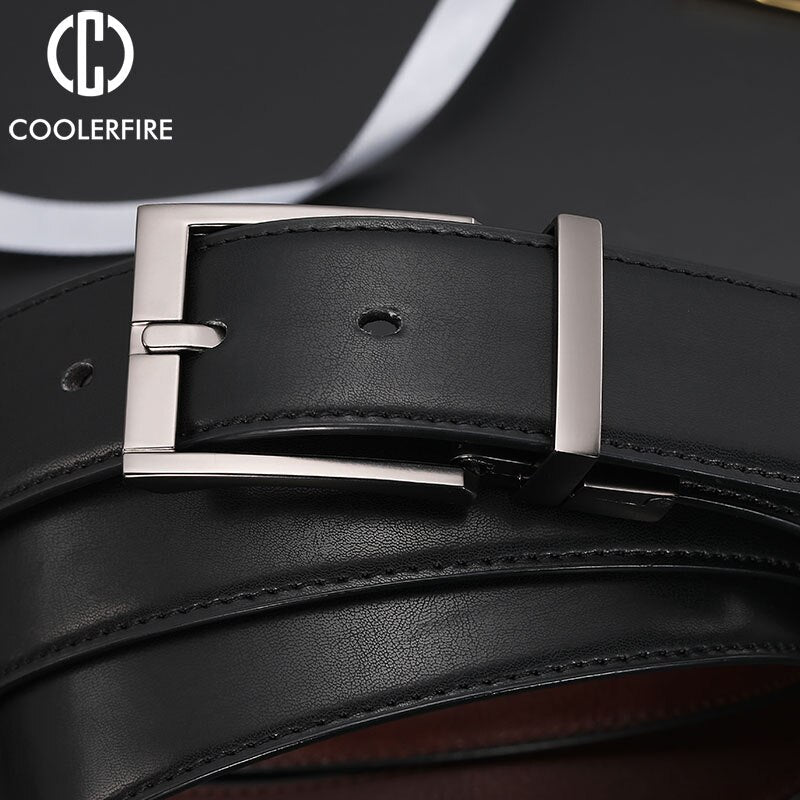 Genuine Leather Reversible Buckle Brown and Black Belt for Men