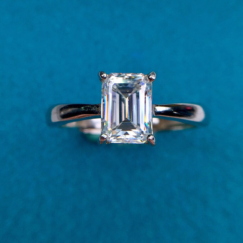 Sterling Silver 1+ Carat Emerald Cut Moissanite Ring for Women