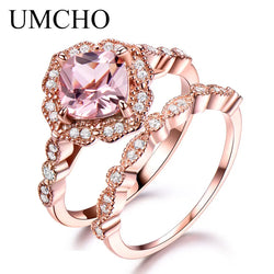 Sterling Silver Nano Morganite Rose Gold Plated Double Rings 7mm for Women