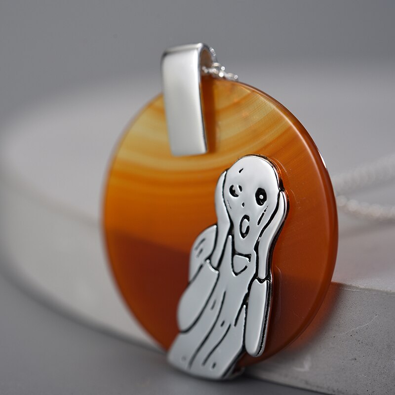 Sterling Silver Agate "The Scream" Pendant for Women