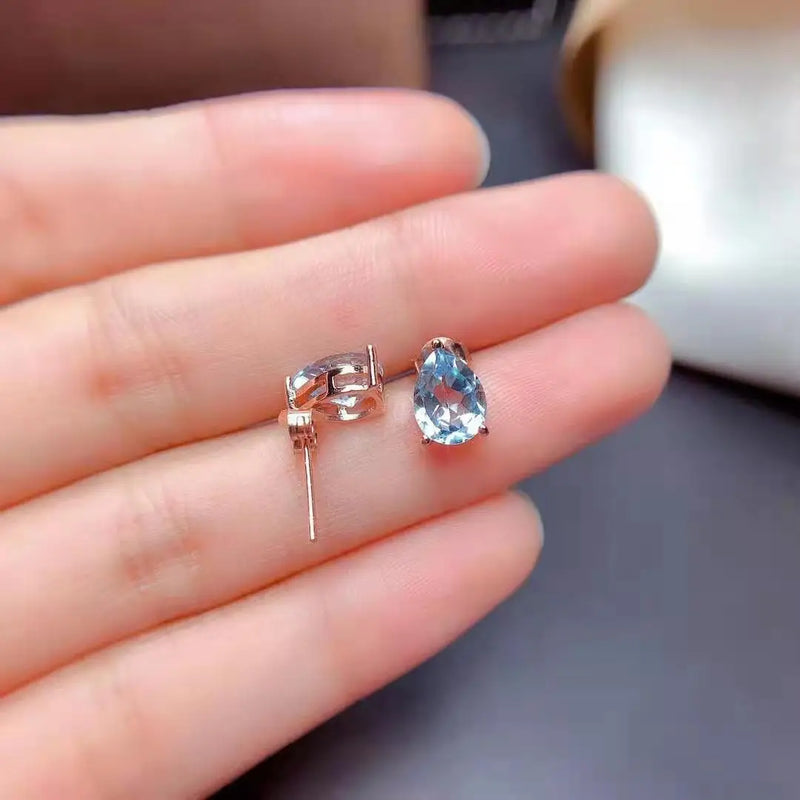 Sterling Silver Aquamarine Stud Earrings For Women