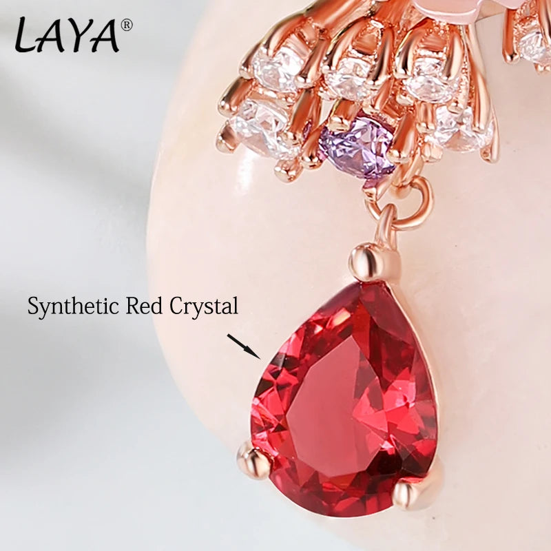 925 Sterling Silver Red Purple White Zircon Shell Flower Drop Earrings for Women