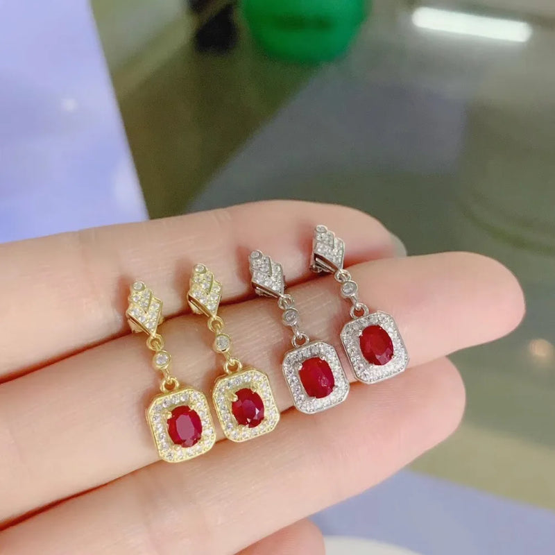 Silver Natural Ruby Dangler Earrings for Women