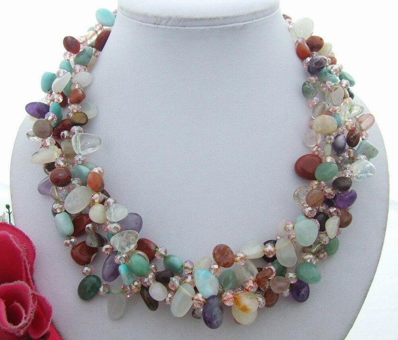 Sterling Silver Multi-Color Crystal & Aventurine Carnelian Choker Necklace for Women