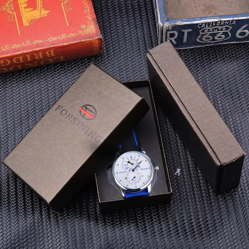 Stainless steel automatic transparent case men's watch.