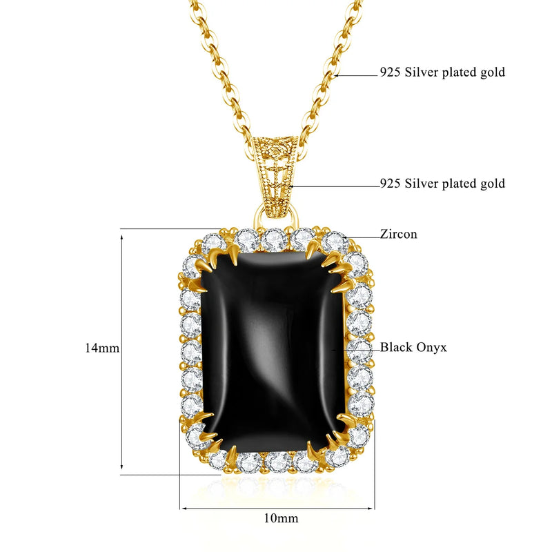 14K Gold Onyx Pendant with Cubic Zirconia for Women