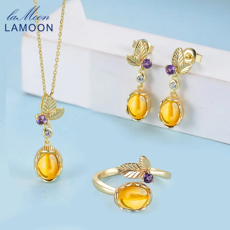 Sterling Silver Citrine Flower Jewelry Set for Women