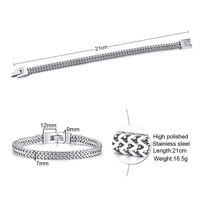 Stainless Steel Wheat Link Chain Bracelet, 6.5MM-12.5MM, Two-Strand, for Men