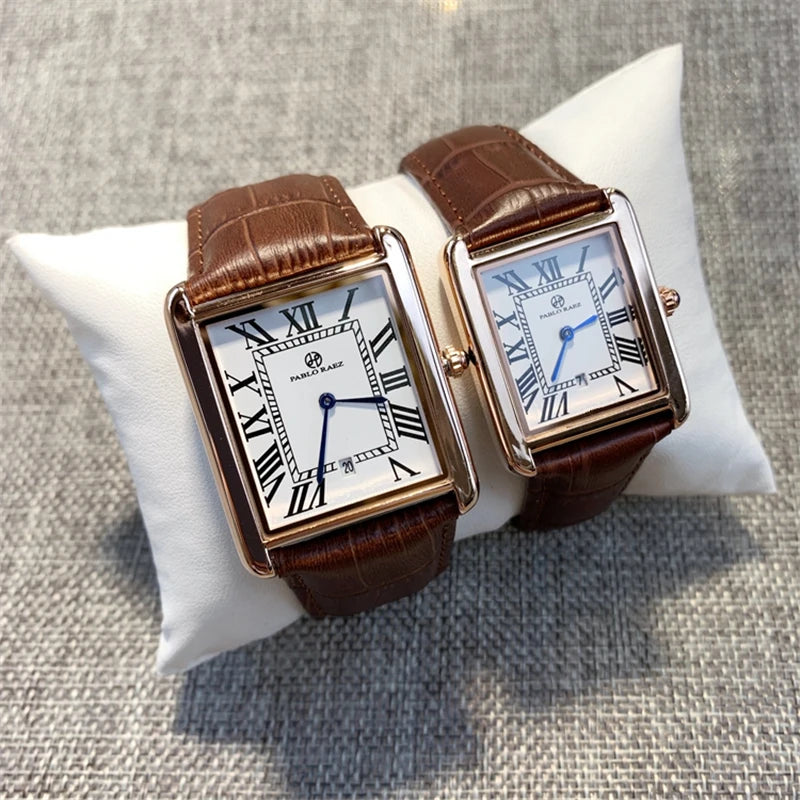 Luxury Square Wristwatch for Fashion-conscious Women and Men: Elegant Quartz Movement Timepiece with Leather Strap