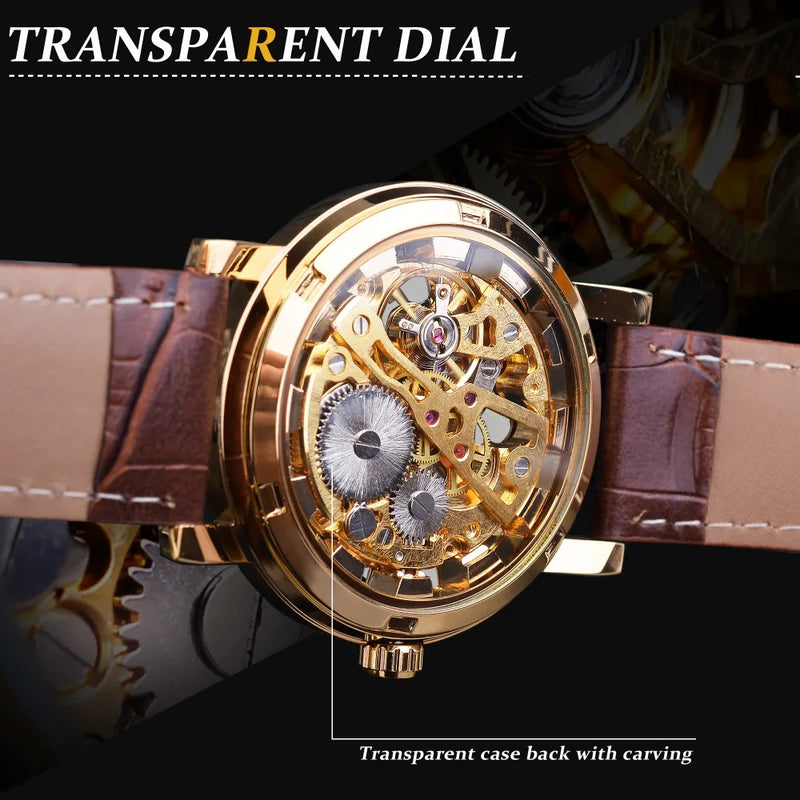 Transparent Leather Strap Skeleton Watch for Men