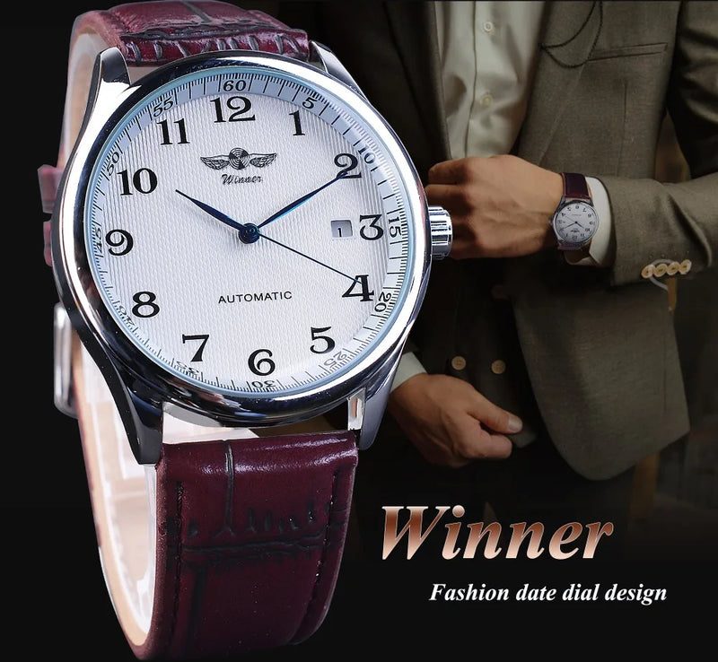 Stainless Steel Leather Blue Automatic Mechanical Watches for Men