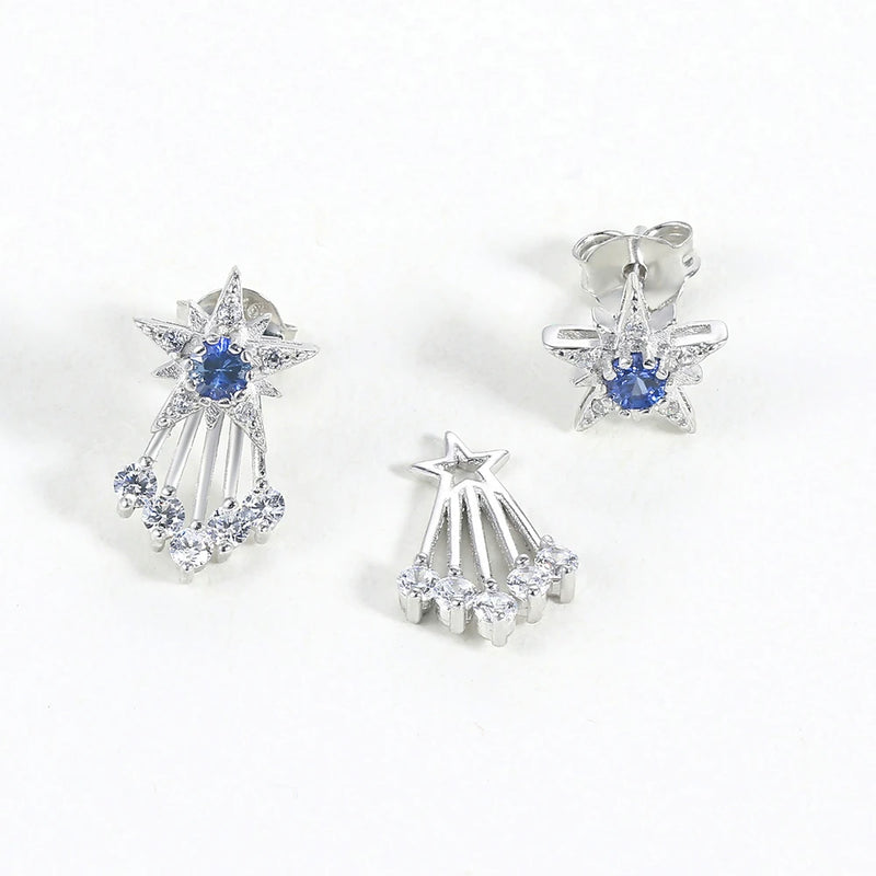 Sterling Silver White Gold Plated Blue Corundum Shooting Star Earrings for Women