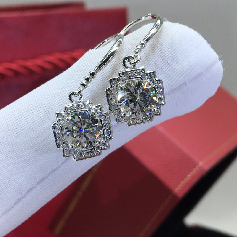 Sterling Silver 2.00 ct Diamond and Moissanite Drop Earrings for Women