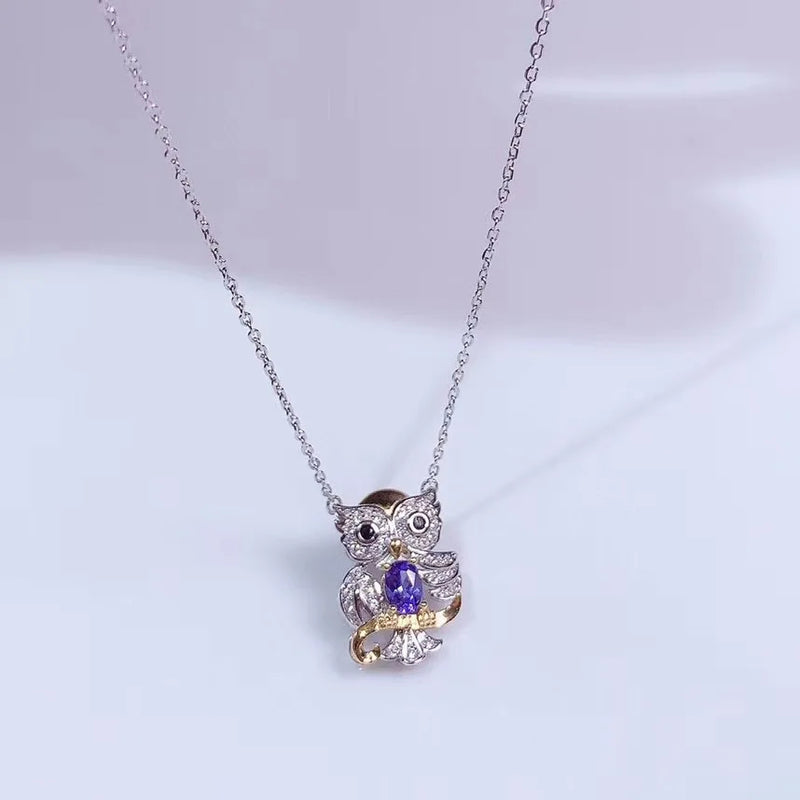 925 Sterling Silver Tanzanite Necklace, Luxurious Style, with Blue Gemstone, Worn at Party