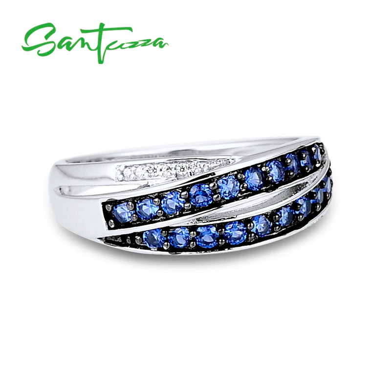 925 Sterling Silver Blue Cubic Zirconia Ring for Women