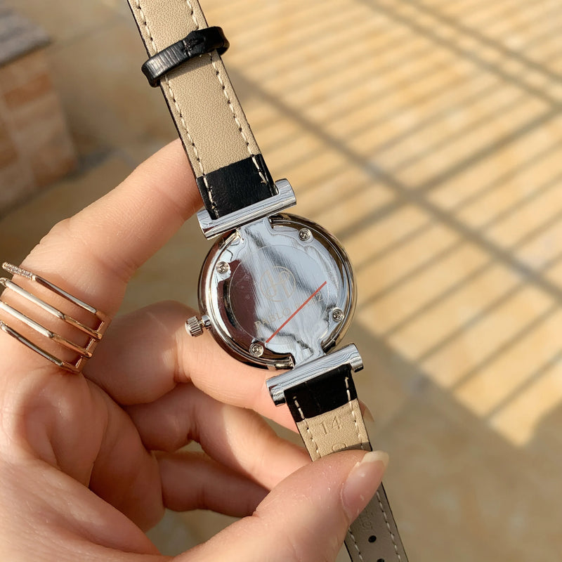 Luxury Women's Leather Quartz Diamond Dress Watch in Feminine Style