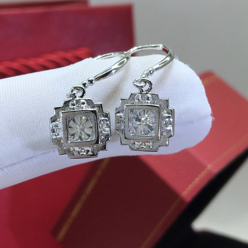 Sterling Silver 2.00 ct Diamond and Moissanite Drop Earrings for Women