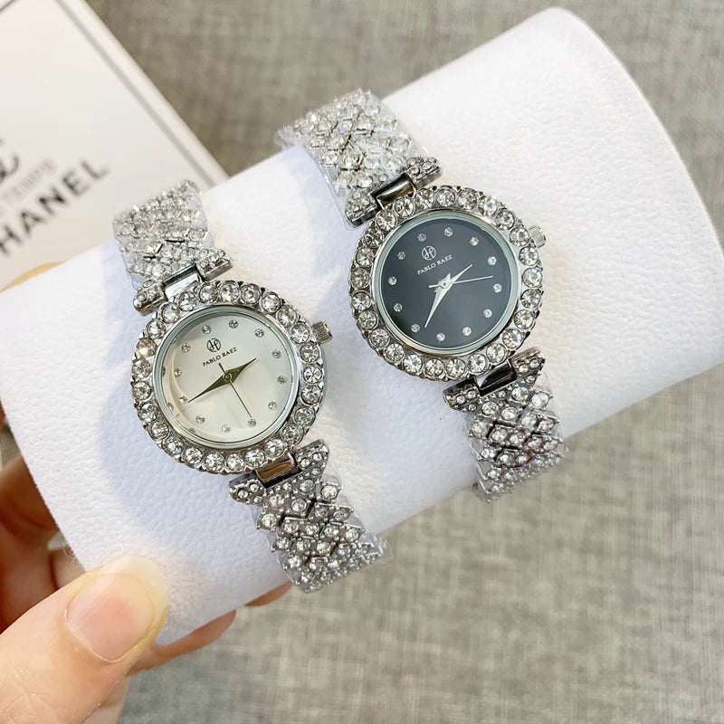 Luxury Steel Fashion Clock Watch with Diamond Accents & Special Design for Women's Dress Wristwear