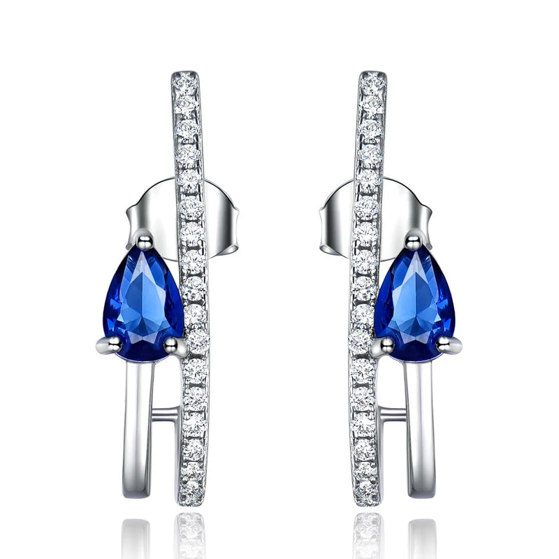 Sterling Silver Blue Sapphire Drop Earrings for Women