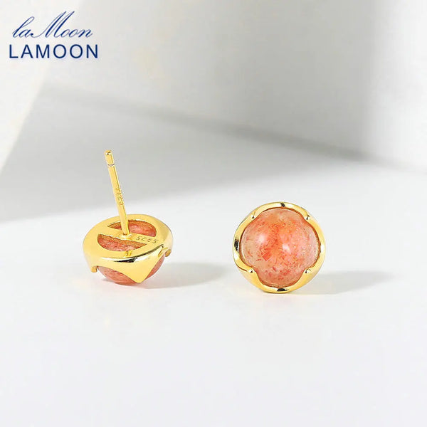 Sterling Silver Sunstone Stud Earrings with 14K Gold Plating for Women