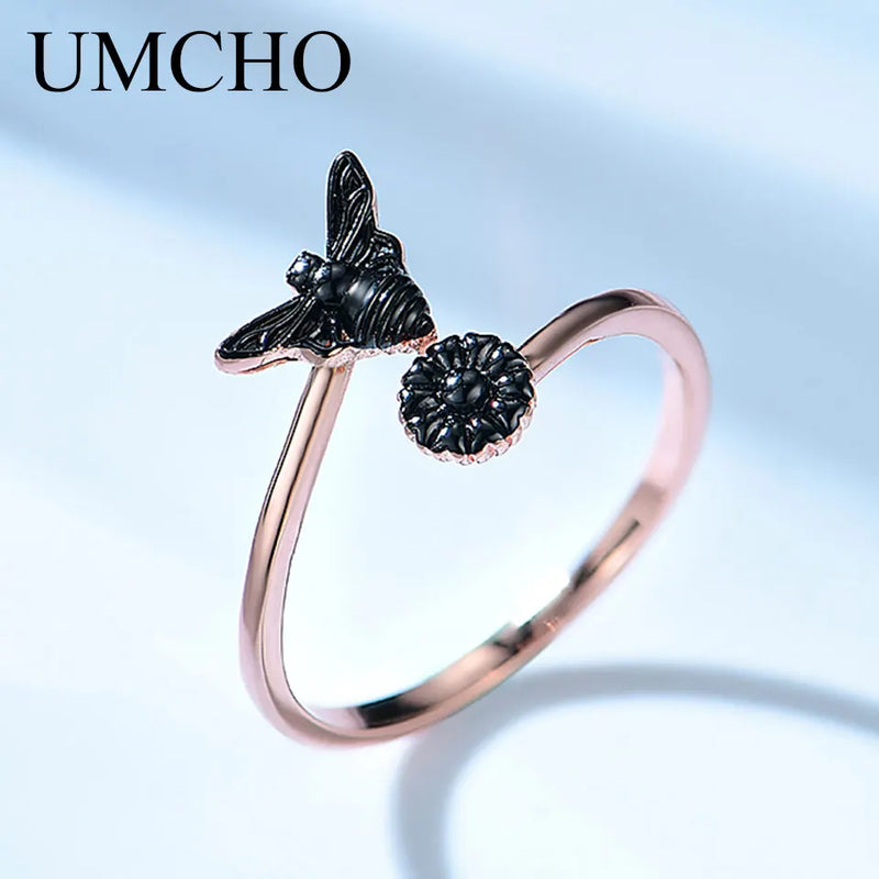 Silver Bee Flower Adjustable Rings for Women