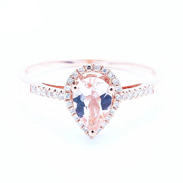 14K Rose Gold 0.8ct Morganite & Diamond Engagement Ring for Women