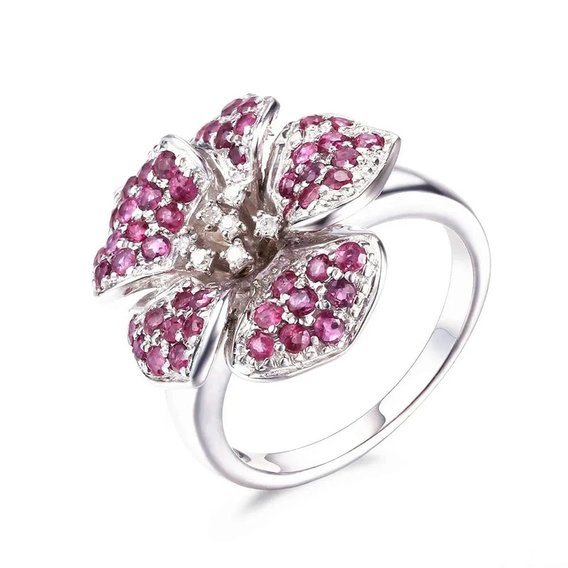 Sterling Silver 925 1.5ct Gemstone Flower Ring for Women