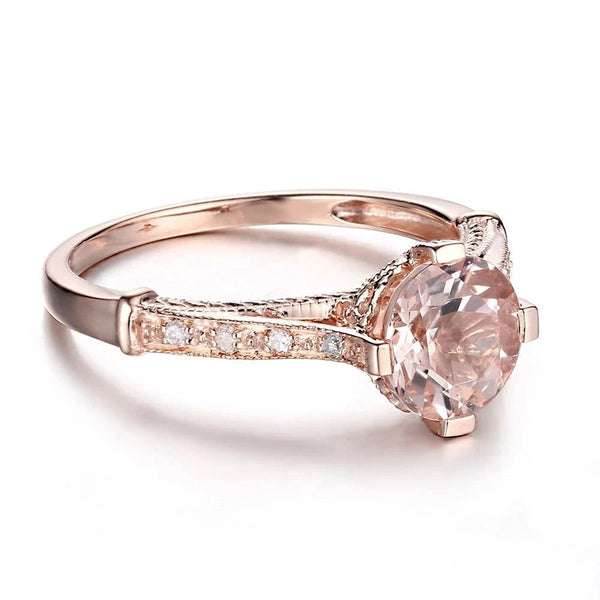 14K Rose Gold Morganite 0.70ctw & Diamond Engagement Ring for Women