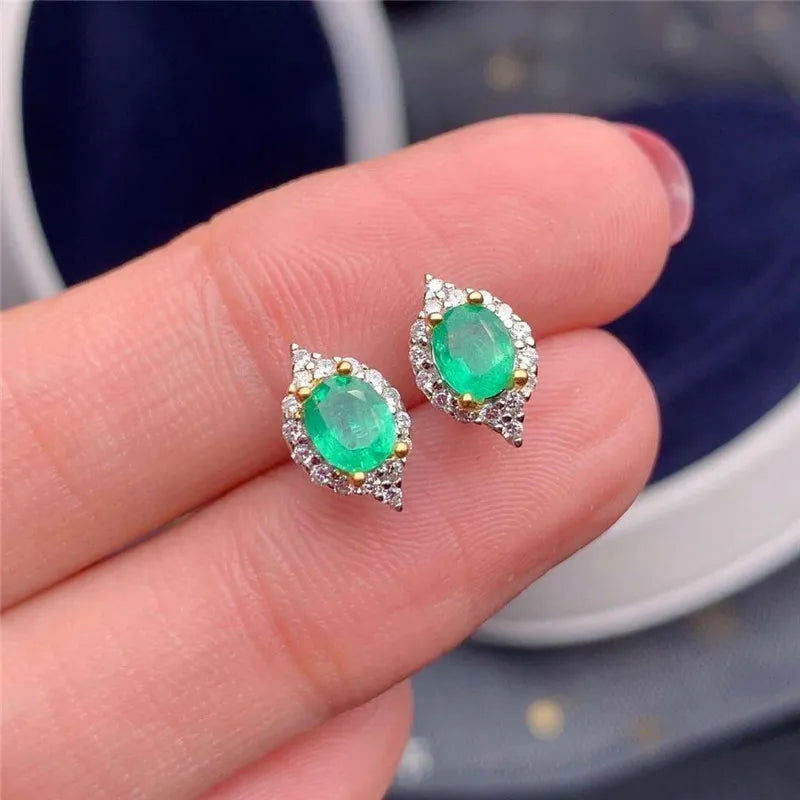 925 Sterling Silver Natural Emerald Earrings