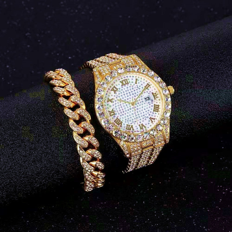 Gold Iced Out Bracelet Watch with Diamonds for Men