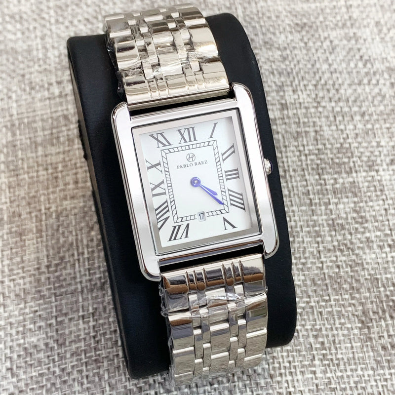 Luxury Square Steel Women's Watch with High Quality Date Display and Sleek Silver Design.