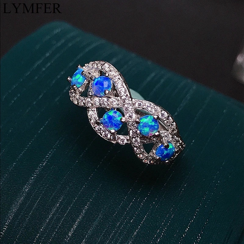 925 Sterling Silver Opal Ring with Blue and Fire Colors for Women