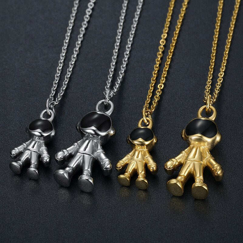 Titanium Stainless Steel Astronaut Couple Pendant Necklaces for Men & Women