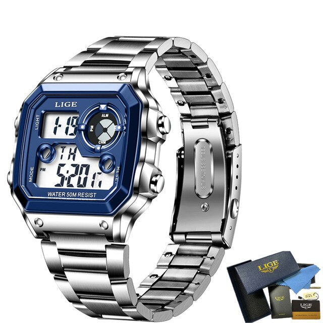 Stainless Steel Digital Military Sport Watch for Men