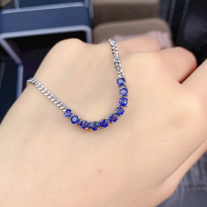 925 Silver Dark Blue Sapphire Gemstone Bracelet 	for Women