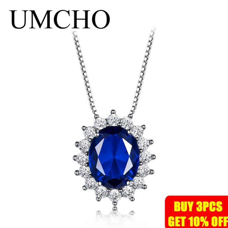 925 Sterling Silver Blue Sapphire Pendant for Women