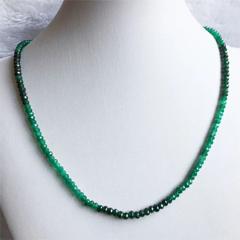 Sterling Silver Double Color Green Emerald Sapphire Jade Bead Choker Necklace for Women