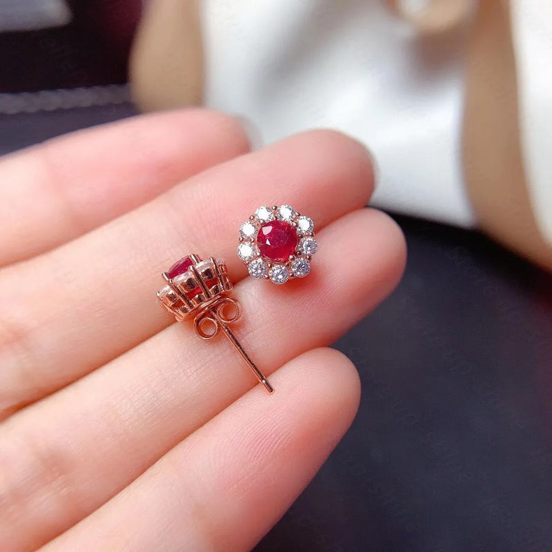 925 Silver Ruby Stud Earrings for Women