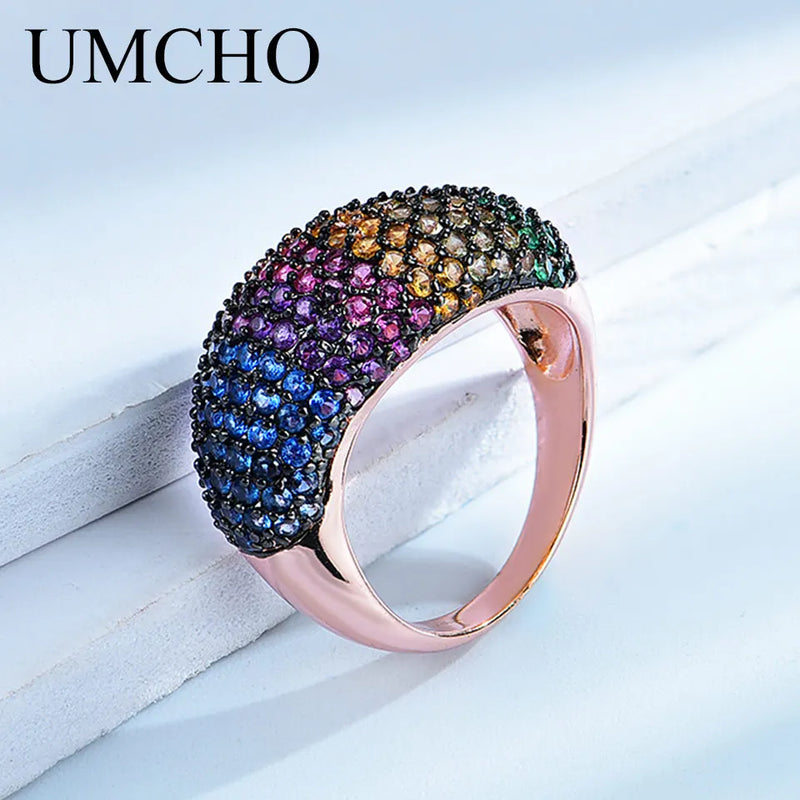 925 Sterling Silver Nano Colorful Gemstone Ring for Women