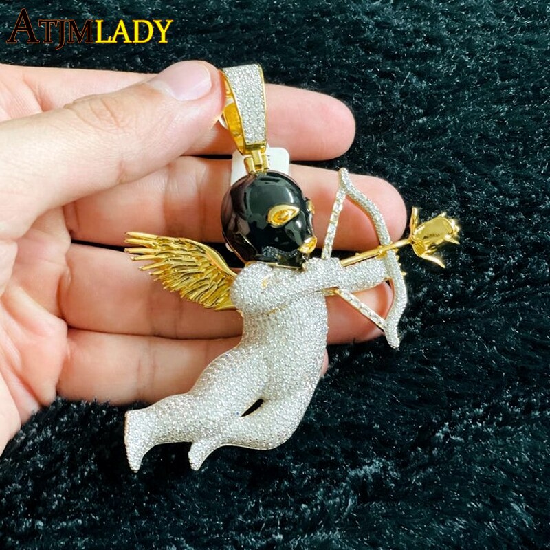 Gold Hip Hop Dual Tone Two-Tone Color Plated Angel Pendants with 5A Cubic Zirconia for Men