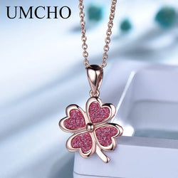 Sterling Silver Red Glitter Four Leaf Clover Necklace for Girls