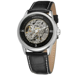 Silver Automatic Mechanical Black Dial Watch for Men and Women